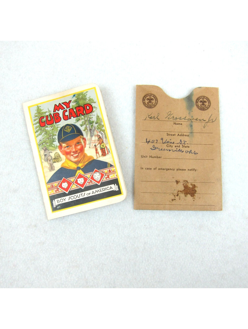 Vintage 1945-46 Boy Scouts of America BSA My Cub Membership Card & Holder Ohio